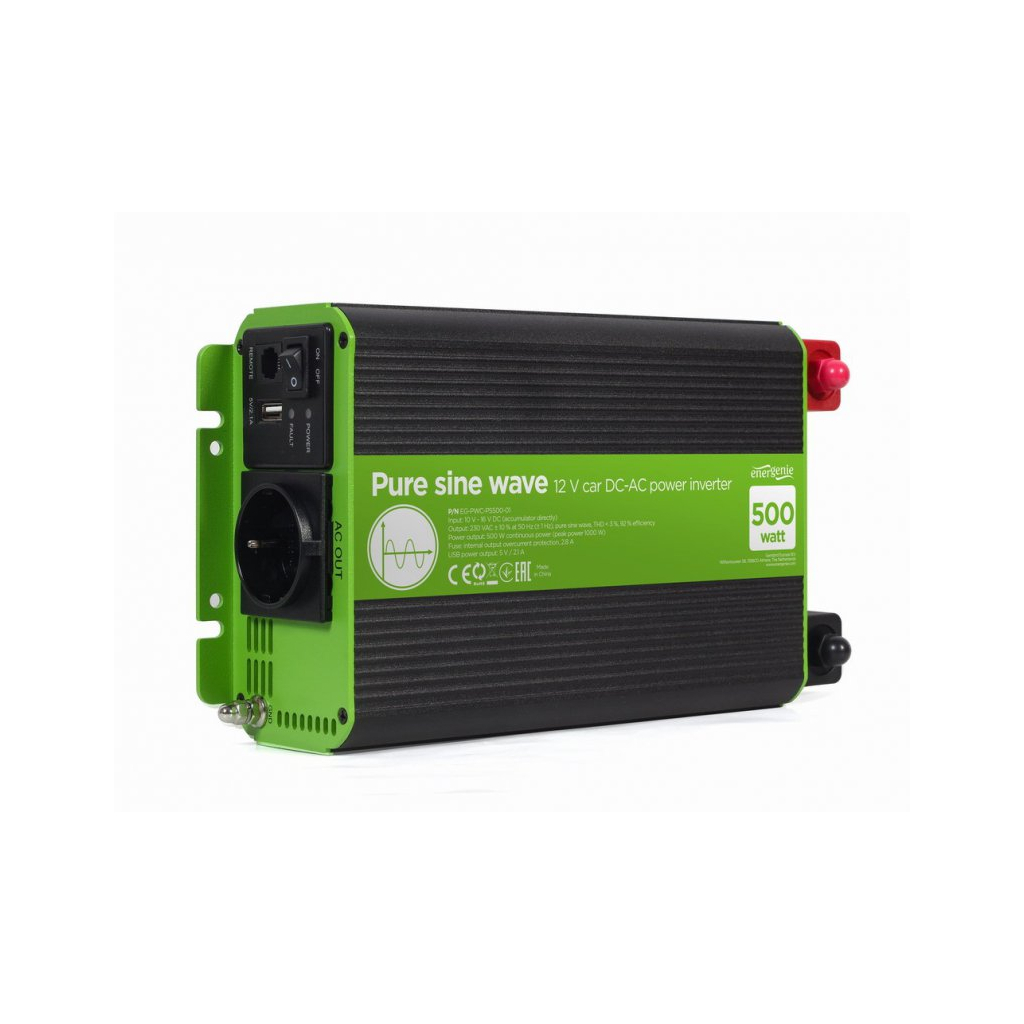 Автомобільний інвертор 12V/230V 500W (1000W peak power) чиста синусоїда EnerGenie (EG-PWC-PS500-01) - фото 1 Автомобільний інвертор 12V/230V 500W (1000W peak power) чиста синусоїда EnerGenie (EG-PWC-PS500-01) - фото 1