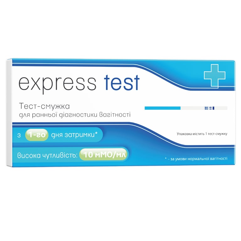 Тест на вагітність Express Test смужка для ранньої діагностики 1 шт. (7640162329712) - фото 1