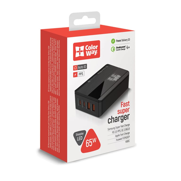 Зарядний пристрій ColorWay Power Delivery (2USB-A + 2USB TYPE-C) (65W) black (CW-CHS040PD-BK) - фото 10