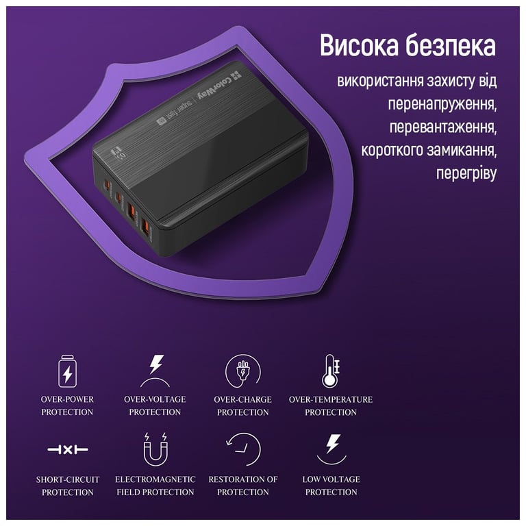 Зарядний пристрій ColorWay Power Delivery (2USB-A + 2USB TYPE-C) (65W) black (CW-CHS040PD-BK) - фото 6