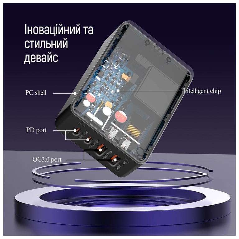 Зарядний пристрій ColorWay Power Delivery (2USB-A + 2USB TYPE-C) (65W) black (CW-CHS040PD-BK) - фото 8