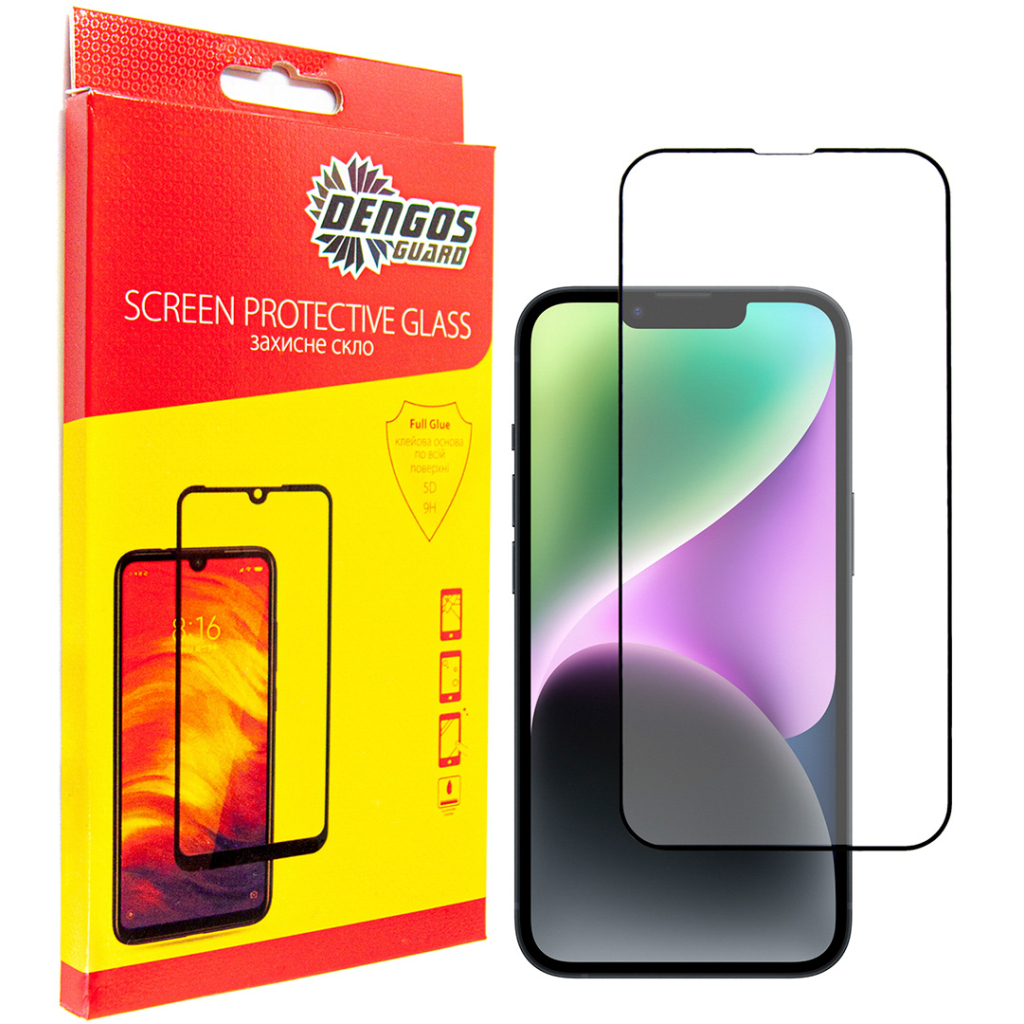 Скло захисне Dengos Full Glue iPhone 14 black frame (TGFG-230) - фото 1