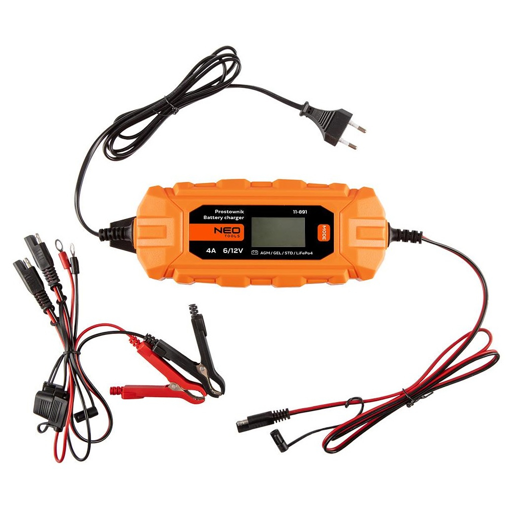 Зарядний пристрій для автомобільного акумулятора Neo Tools 4A/70Вт, 3-120Ah, для кислотних/AGM/GEL (11-891) - фото 1 Зарядний пристрій для автомобільного акумулятора Neo Tools 4A/70Вт, 3-120Ah, для кислотних/AGM/GEL (11-891) - фото 1