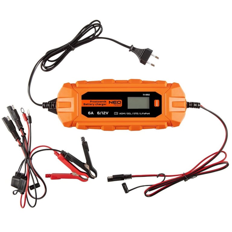 Зарядний пристрій для автомобільного акумулятора Neo Tools 6А/100Вт, 3-150Ач, для кислотних/AGM/GEL (11-892) - фото 1