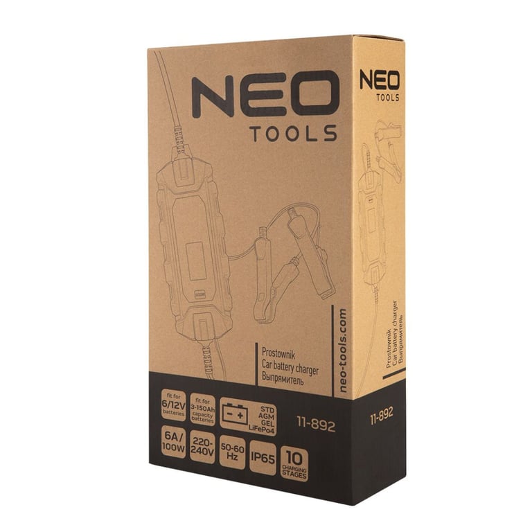 Зарядний пристрій для автомобільного акумулятора Neo Tools 6А/100Вт, 3-150Ач, для кислотних/AGM/GEL (11-892) - фото 7