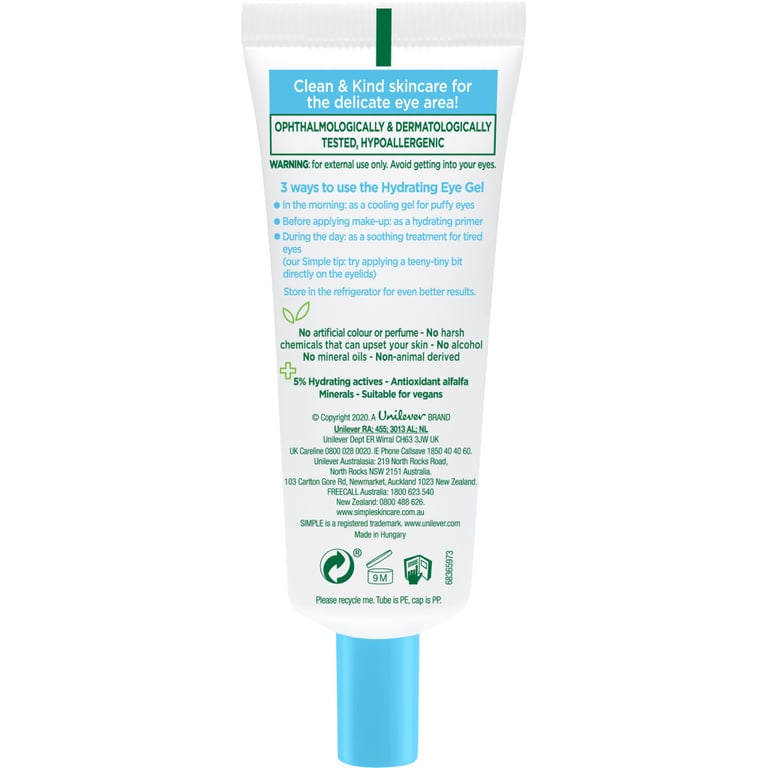 Гель для обличчя Simple Hydrating Eye Gel Water Boost Зволожуючий для області навколо очей 25 мл (8720181047879) - фото 2