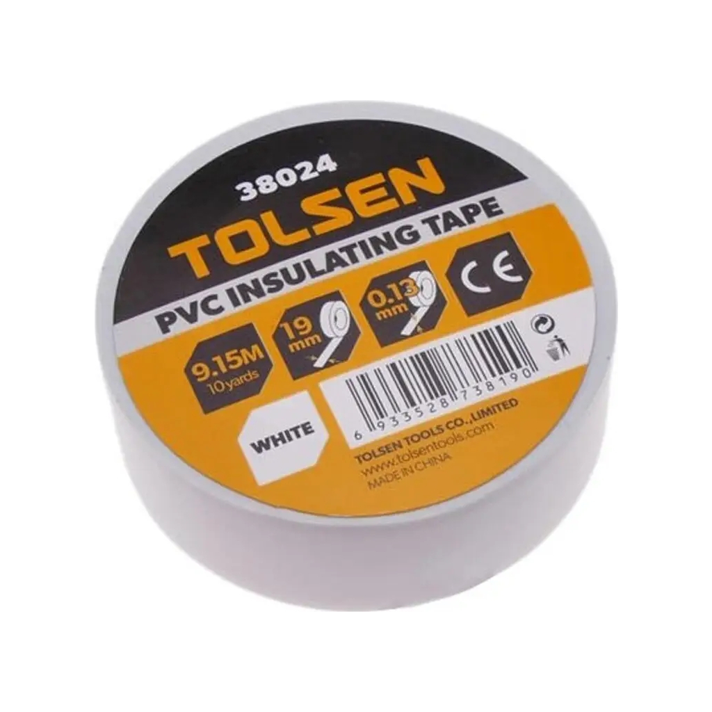 Ізоляційна стрічка Tolsen 19 мм х 9.2 м біла 0.13 мм (38024) - фото 1