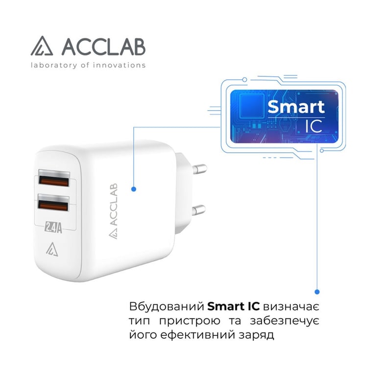 Зарядний пристрій ACCLAB AL-TC224 2хUSB 5В/2,4A/12W (1283126538834) - фото 4