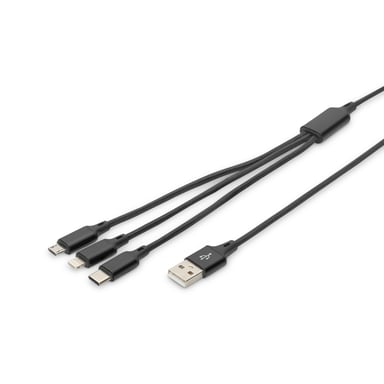 Дата кабель USB 2.0 AM to Lightning + Micro 5P + Type-C 1.0m charge only Digitus (AK-300160-010-S) - фото 1