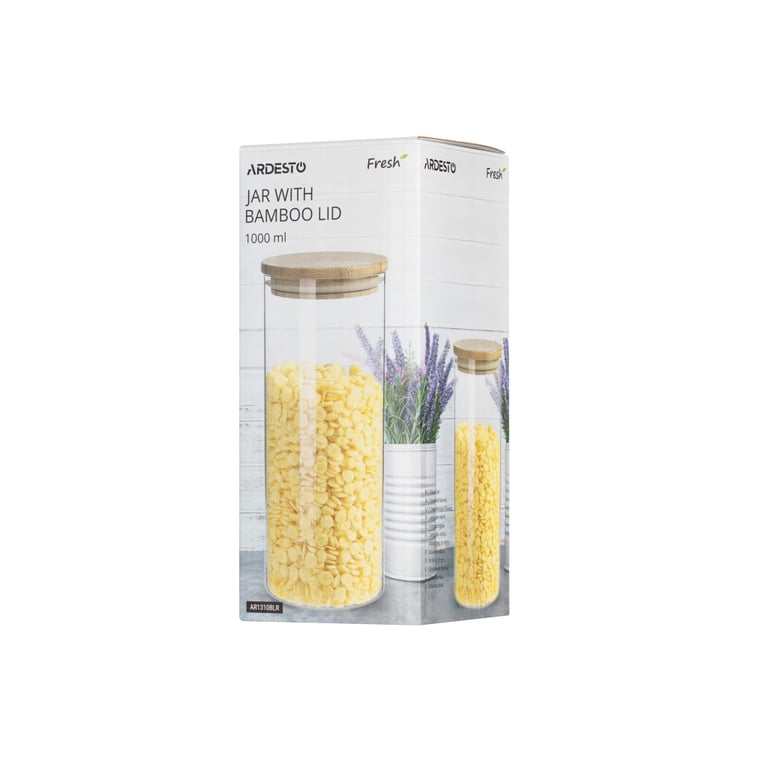 Ємність для сипучих продуктів Ardesto Fresh скло, бамбук 1000 мл (AR1310BLR) - фото 3