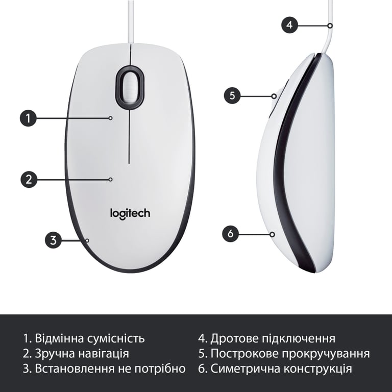Мишка Logitech M100 USB White (910-006764) - фото 6