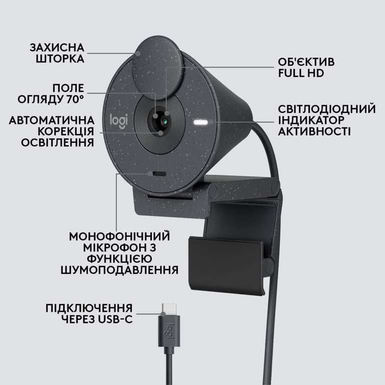 Веб-камера Logitech Brio 300 FHD Graphite (960-001436) - фото 6