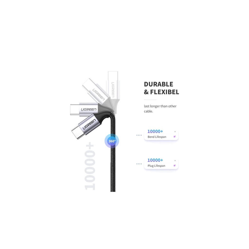 Дата кабель USB-C to USB-C 2.0m US261 18W Round Cable Nickel Plating Aluminum Shell Black Ugreen (50152) - фото 5 Дата кабель USB-C to USB-C 2.0m US261 18W Round Cable Nickel Plating Aluminum Shell Black Ugreen (50152) - фото 5