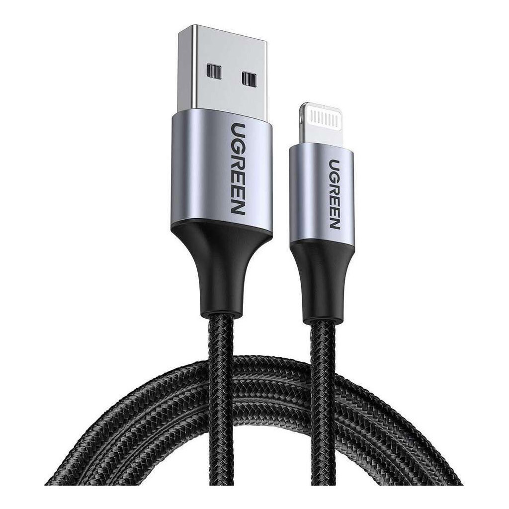 Дата кабель USB 2.0 AM to Lightning 2.0m US199 2.4A Black Ugreen (60158) - фото 1