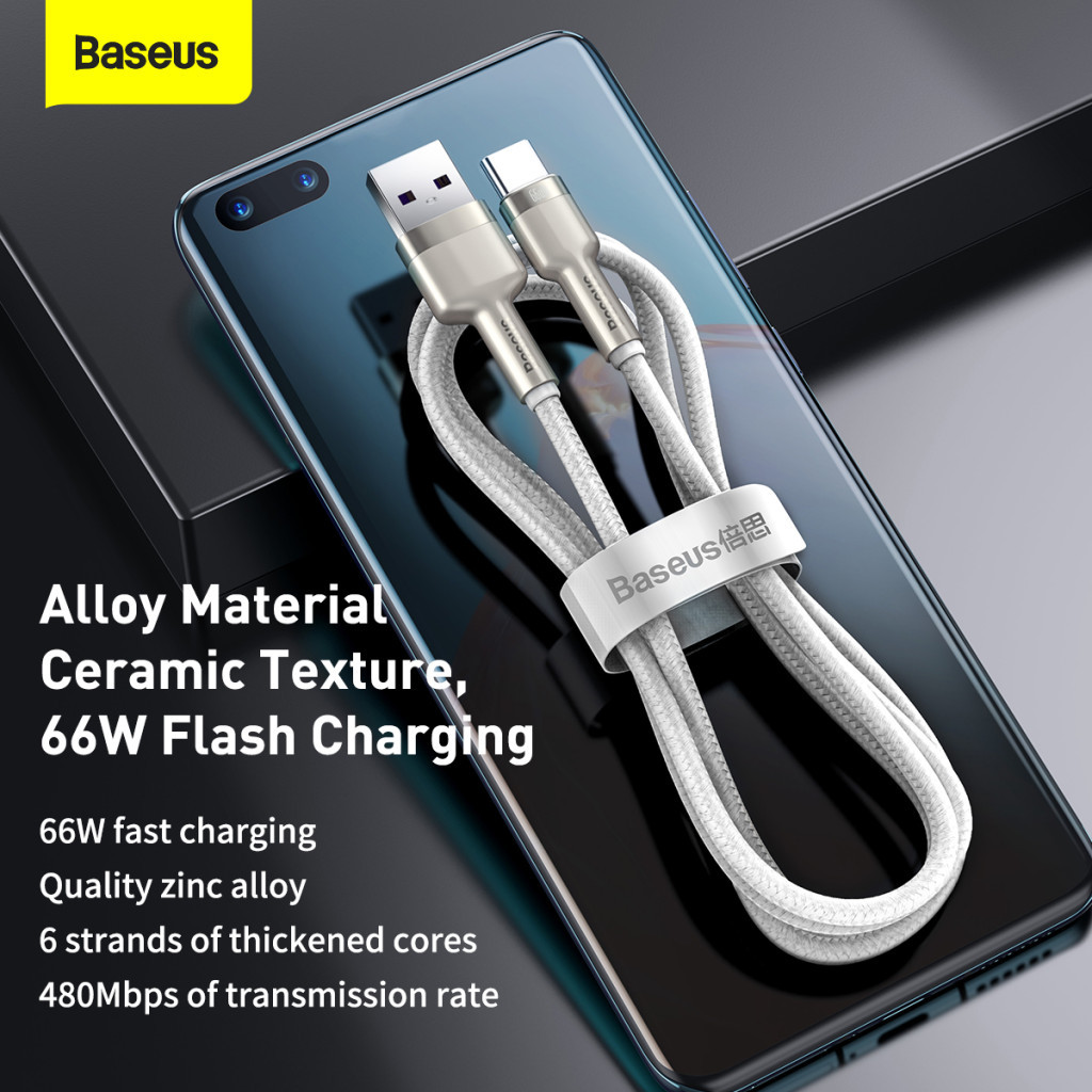 Дата кабель USB 3.1 AM to USB-C 2.0m 6.0A 66W Cafule Series Metal White Baseus (CAKF000202) - фото 6 Дата кабель USB 3.1 AM to USB-C 2.0m 6.0A 66W Cafule Series Metal White Baseus (CAKF000202) - фото 6