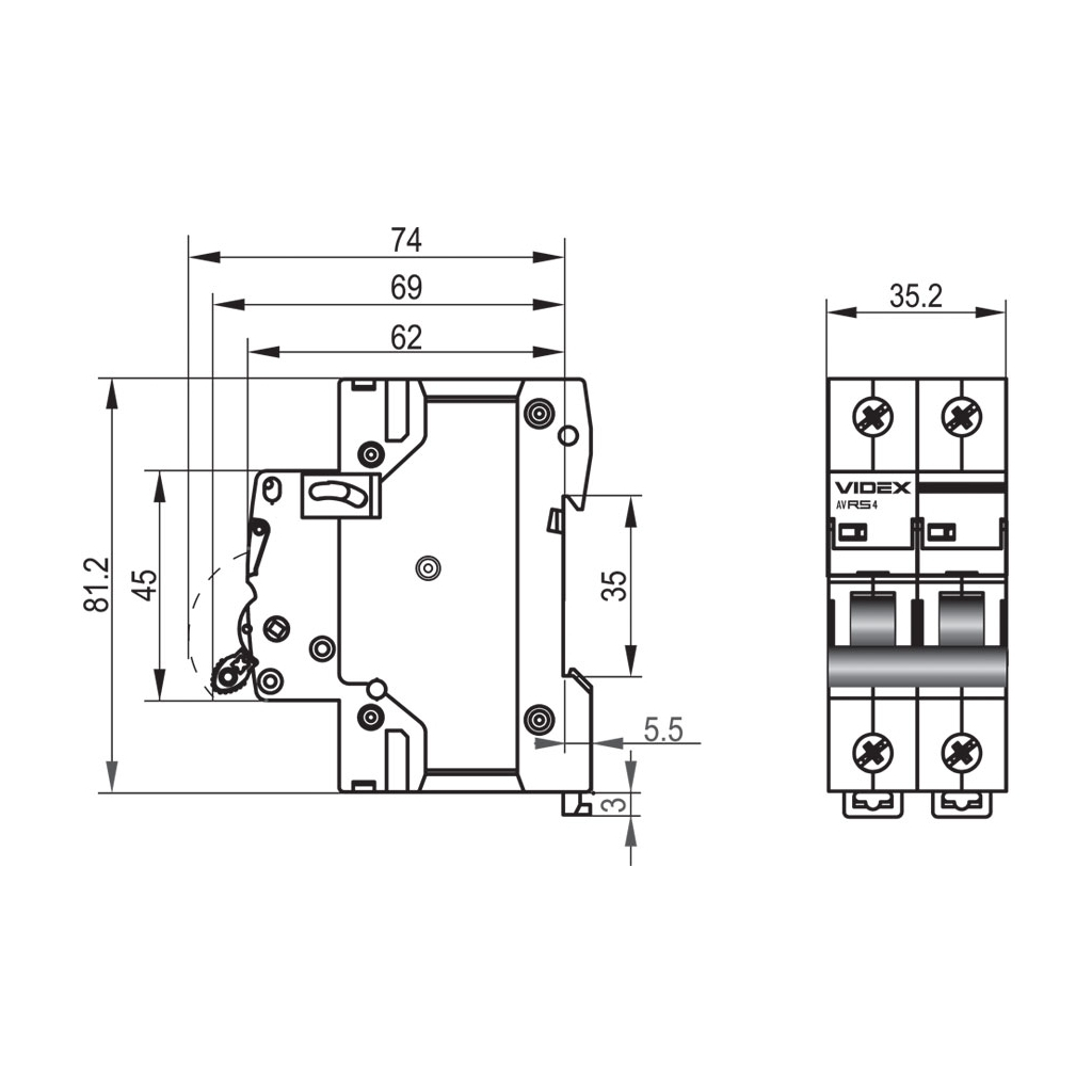 Автоматичний вимикач Videx RS4 RESIST 2п 63А С 4,5кА (VF-RS4-AV2C63) - фото 4 Автоматичний вимикач Videx RS4 RESIST 2п 63А С 4,5кА (VF-RS4-AV2C63) - фото 4