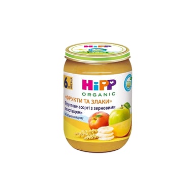 Дитяче пюре HiPP Фруктове асорті з зерновими пластівцями Фрукти і злаки, 190 г (9062300137818) - фото 1