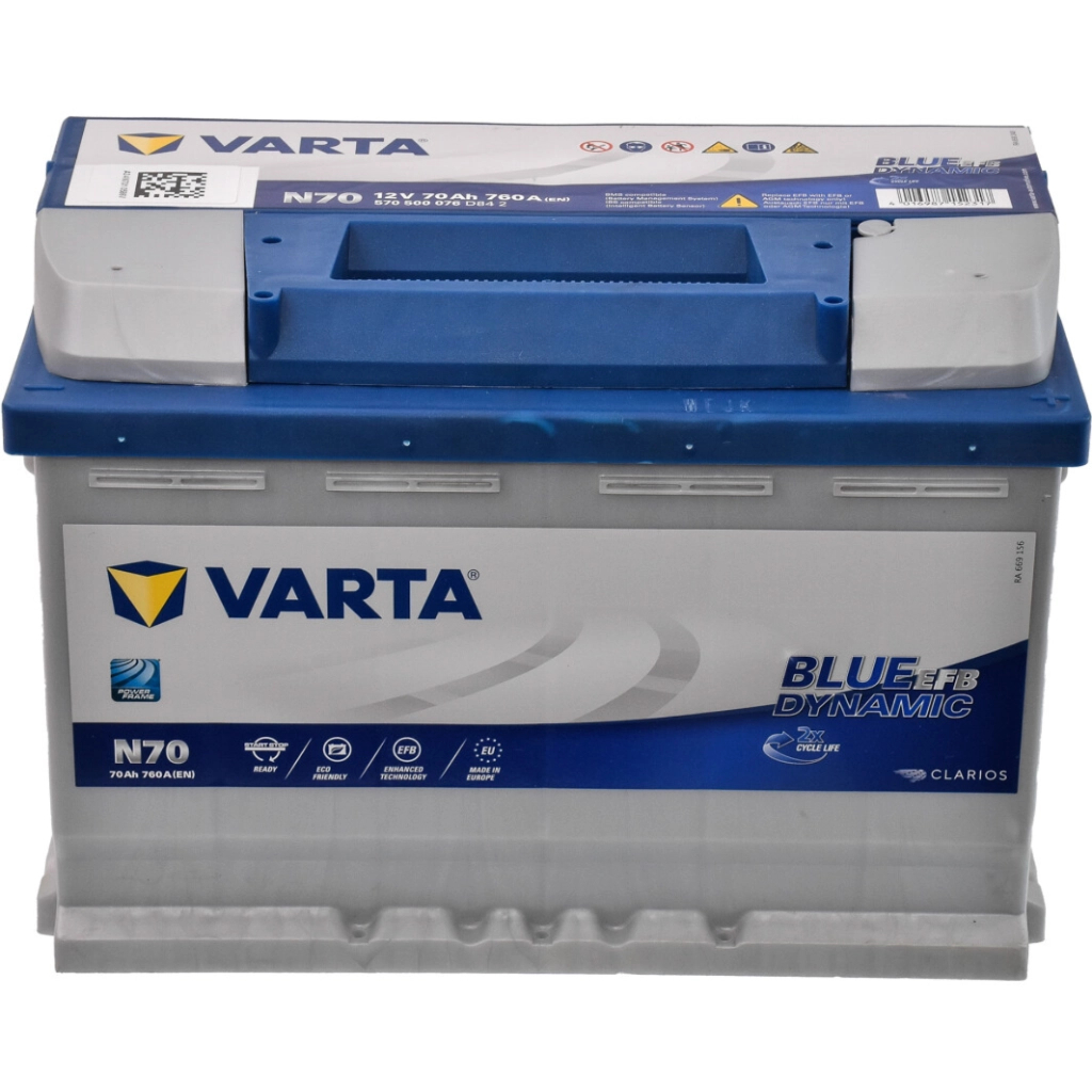 Акумулятор автомобільний Varta BlueDynamicEFB70AhЕв(-/+)(760EN) N70 (570500076) Акумулятор автомобільний Varta BlueDynamicEFB70AhЕв(-/+)(760EN) N70 (570500076)