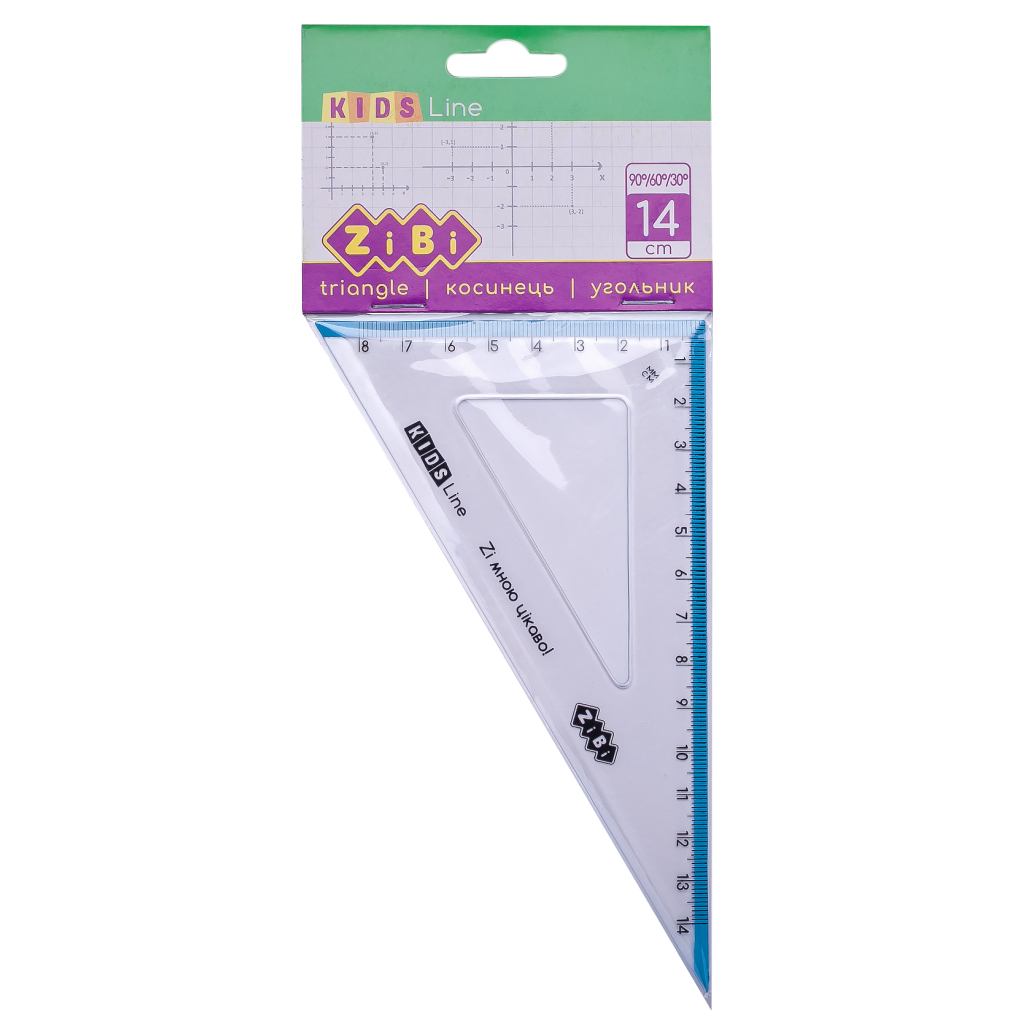 Лінійка ZiBi Kids Line Косинець 140мм, 90°/60° з блакитною смужкою, блістер (ZB.5622-14) - фото 1
