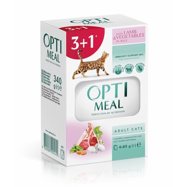 Вологий корм для кішок Optimeal з ягнятком та овочами у желе 4x85 г (4820083907470) - фото 1