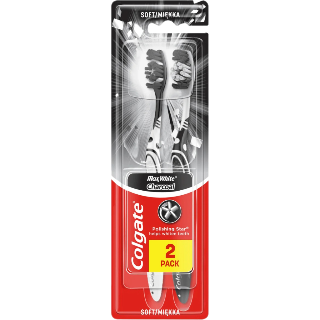 Зубна щітка Colgate Max White Charcoal відбілююча м'яка 2 шт. (8718951382602) - фото 1 Зубна щітка Colgate Max White Charcoal відбілююча м'яка 2 шт. (8718951382602) - фото 1