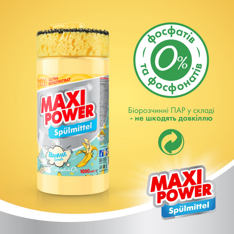 Засіб для ручного миття посуду Maxi Power Банан 1000 мл (4823098408499) - фото 4