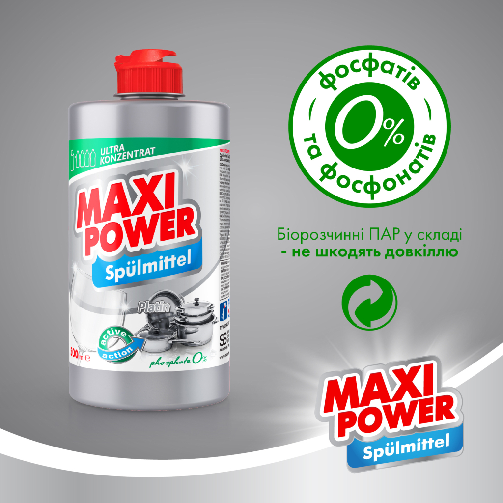 Засіб для ручного миття посуду Maxi Power Платинум 500 мл (4823098411949) - фото 5 Засіб для ручного миття посуду Maxi Power Платинум 500 мл (4823098411949) - фото 5