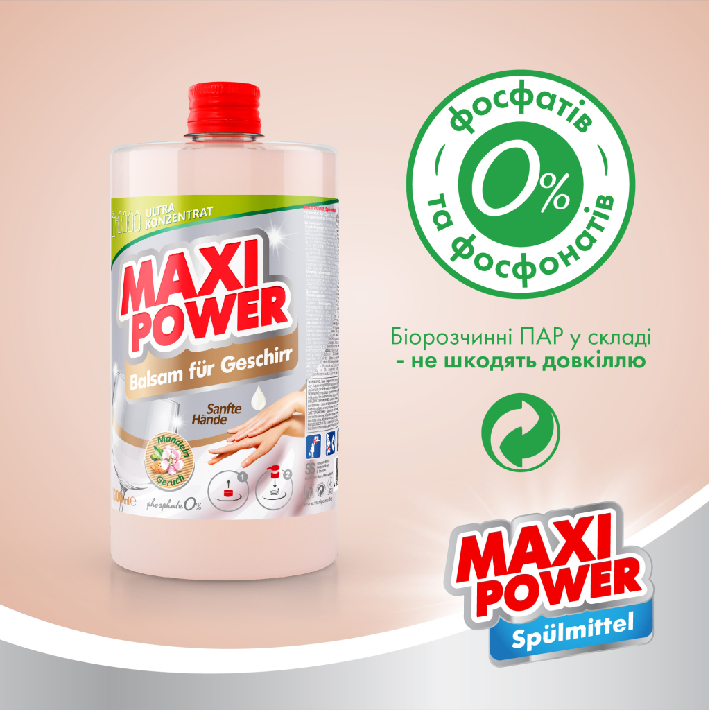 Засіб для ручного миття посуду Maxi Power Мигдаль запаска 1000 мл (4823098412151) - фото 6 Засіб для ручного миття посуду Maxi Power Мигдаль запаска 1000 мл (4823098412151) - фото 6