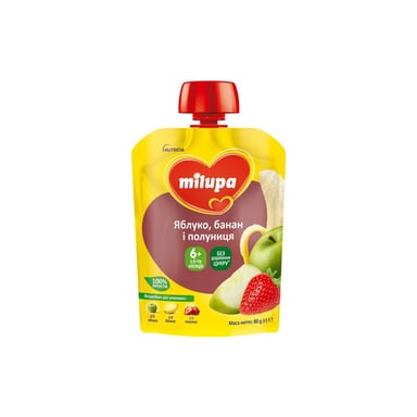 Дитяче пюре Milupa Яблуко, банан і полуниця з 6 місяців 80 г (6438091403587) - фото 1