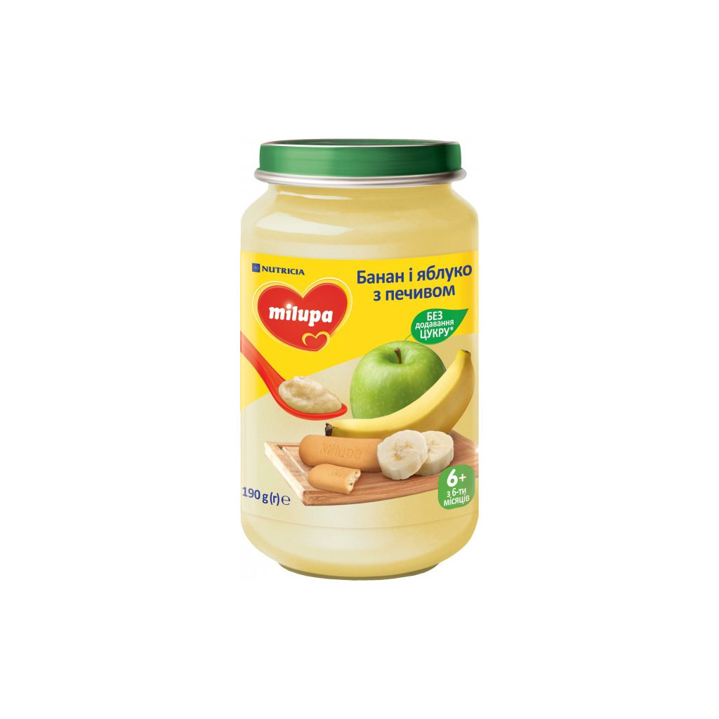 Дитяче пюре Milupa фруктового Банан, яблуко з печивом з 6 місяців 190 г (5900852051456) - фото 1 Дитяче пюре Milupa фруктового Банан, яблуко з печивом з 6 місяців 190 г (5900852051456) - фото 1