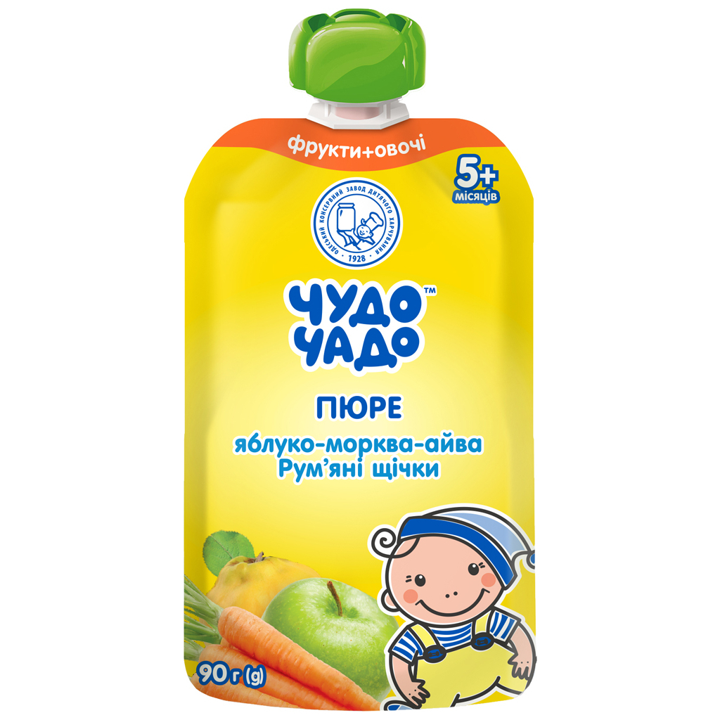 Дитяче пюре Чудо-Чадо Яблуко, морква, айва з 5 місяців 90 г (4820016253629) - фото 1 Дитяче пюре Чудо-Чадо Яблуко, морква, айва з 5 місяців 90 г (4820016253629) - фото 1