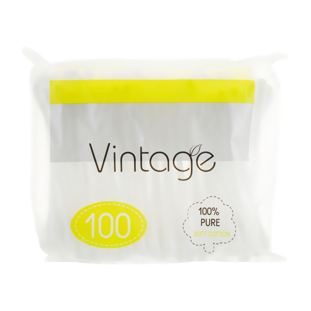 Ватні палички Vintage Cotton в поліетиленовій упаковці 100 шт. (4820164151594) - фото 1