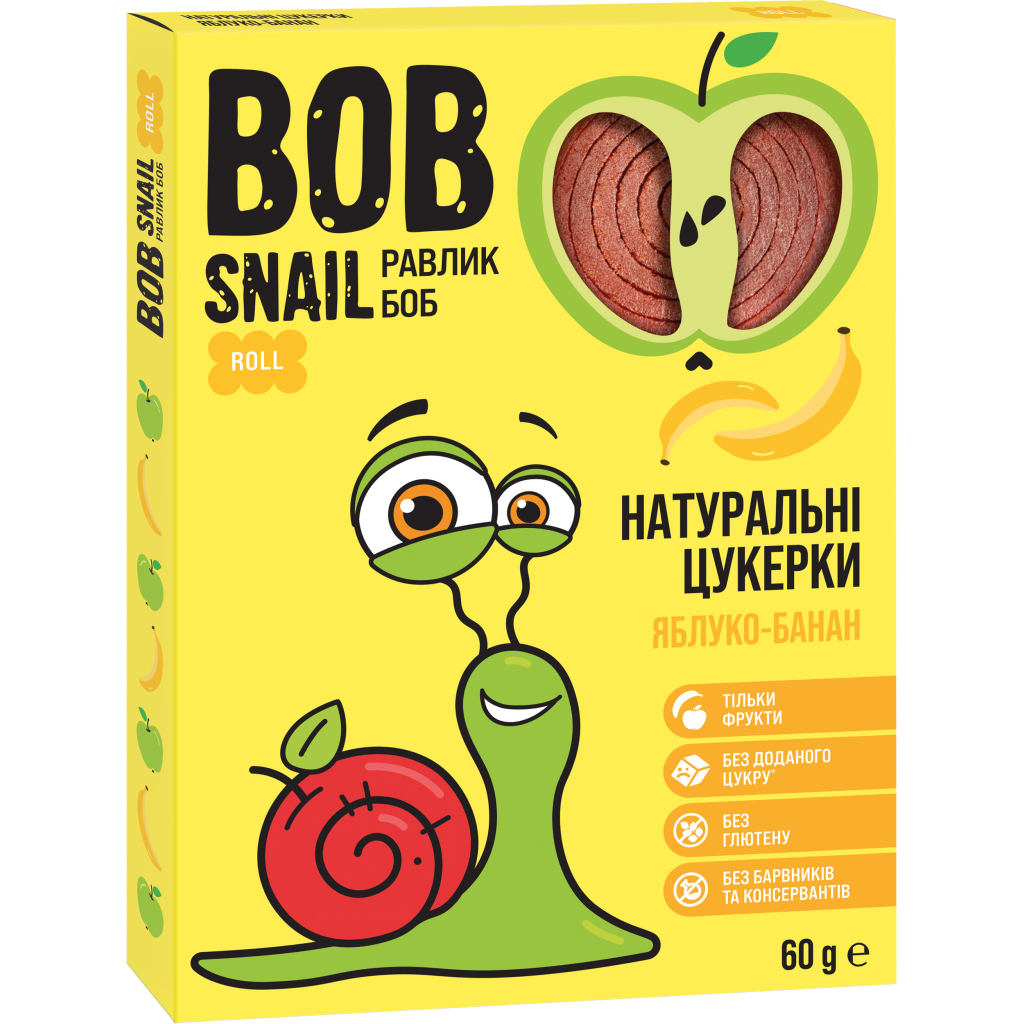 Цукерка Bob Snail Равлик Боб Яблучно-Бананові 60 г (4820219345411) - фото 1