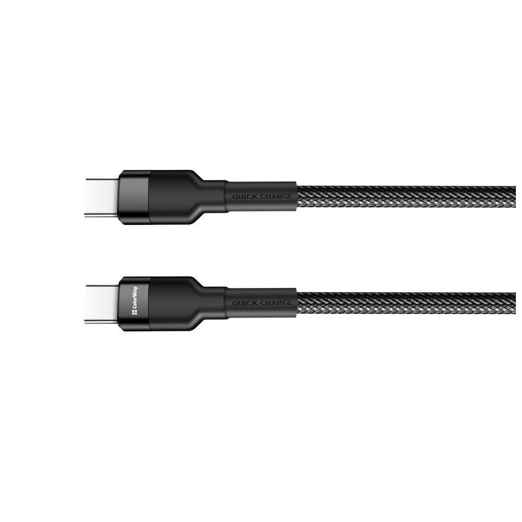Дата кабель USB-C to USB-C 0.3m 3А black ColorWay (CW-CBPDCC054-BK) - фото 1