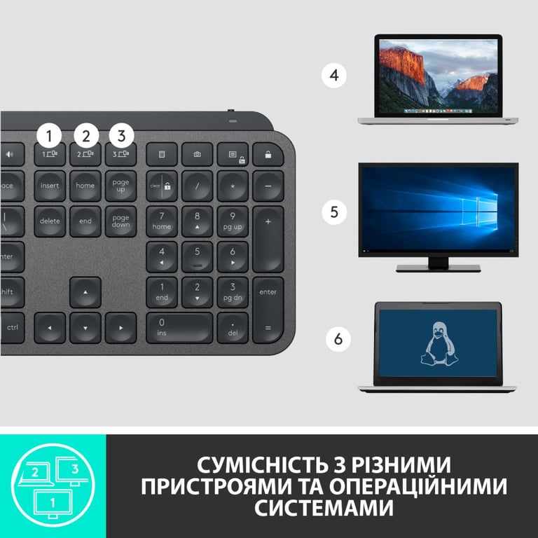 Клавіатура Logitech MX Keys Advanced for Business Wireless Illuminated UA Graphite (920-010251) - фото 12