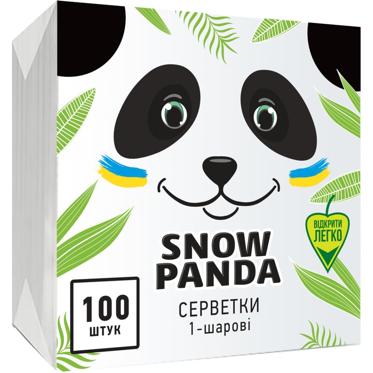 Серветки столові Сніжна Панда одношарові білі 24×24 см 100 шт. (4823019007879)