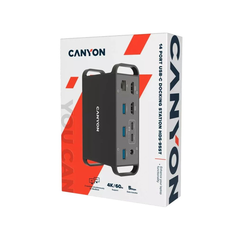Порт-реплікатор Canyon Docking Station with 14 ports, with Type C female*4, USB3.0*2, USB2.0*2 (CNS-HDS95ST) - фото 5 Порт-реплікатор Canyon Docking Station with 14 ports, with Type C female*4, USB3.0*2, USB2.0*2 (CNS-HDS95ST) - фото 5