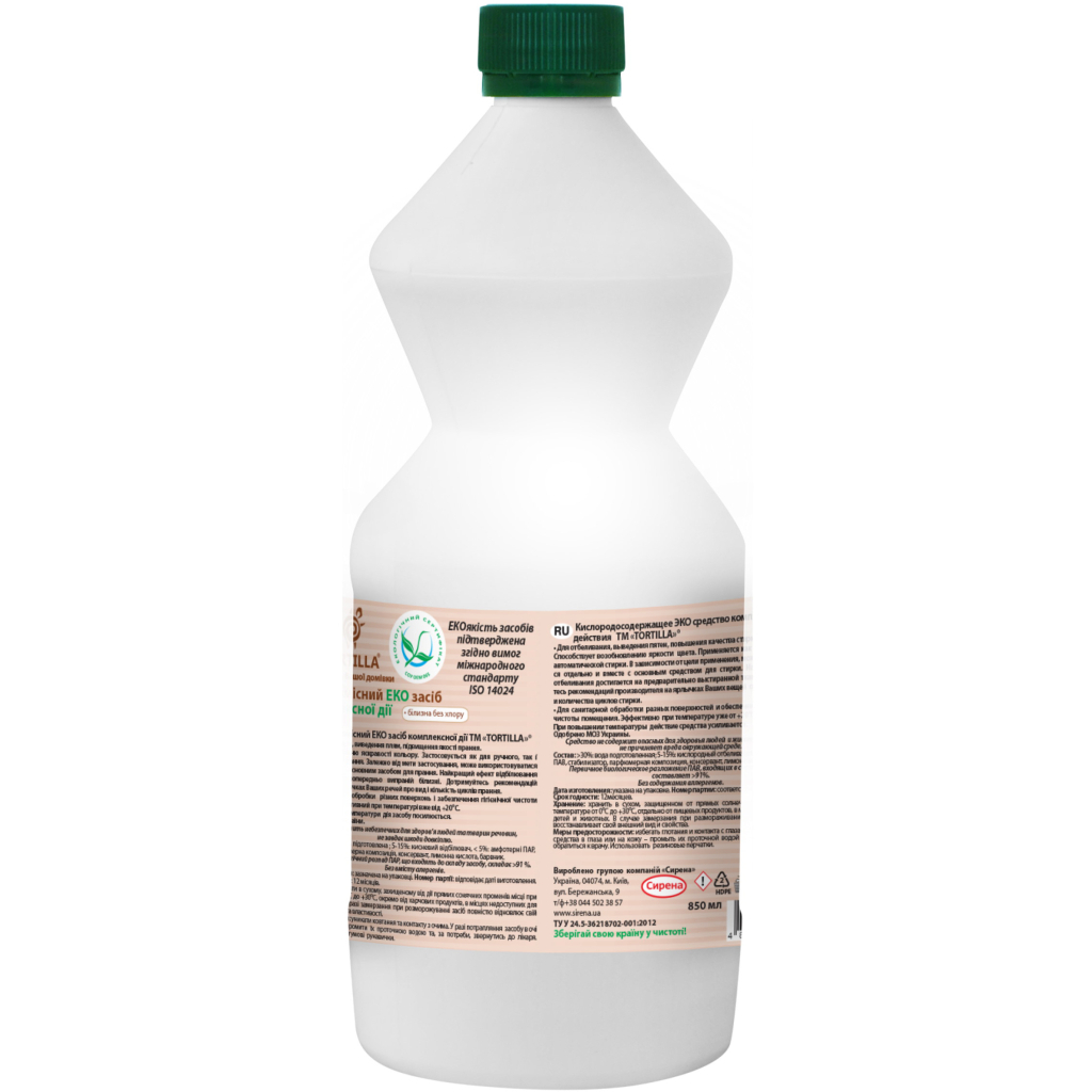 Відбілювач Tortilla Кисневмісний Еко засіб комплексної дії Білизна без хлору 850 мл (4823015909030) - фото 2 Відбілювач Tortilla Кисневмісний Еко засіб комплексної дії Білизна без хлору 850 мл (4823015909030) - фото 2