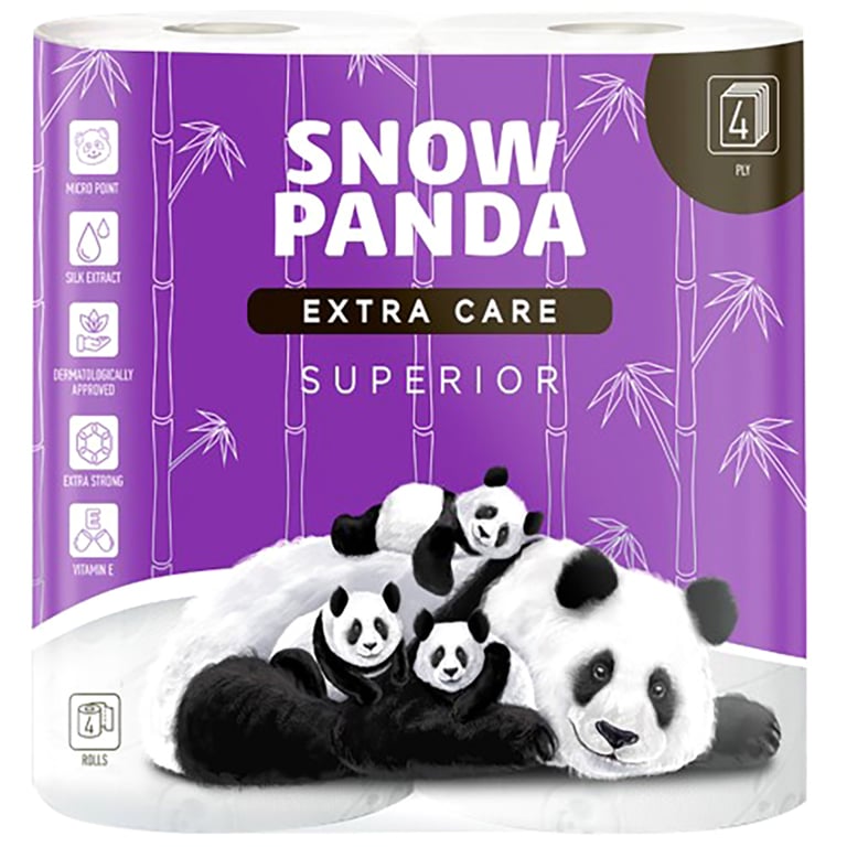 Туалетний папір Сніжна Панда Extra Care Superior 4 шари 4 рулони (4820183970626) - фото 1