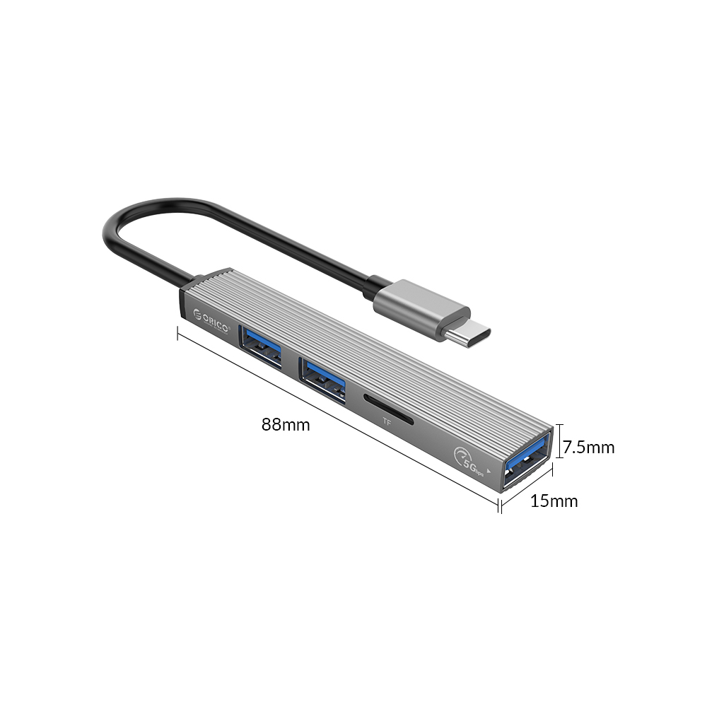 Концентратор Orico Type-C to USB3.0, 2xUSB2.0, TF (AH-12F-GY-BP) (CA913541) - фото 4 Концентратор Orico Type-C to USB3.0, 2xUSB2.0, TF (AH-12F-GY-BP) (CA913541) - фото 4
