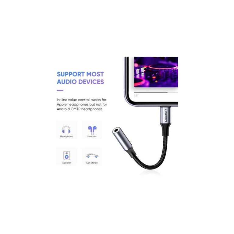 Перехідник Lightning to 3.5mm 10cm Headphone Jack Adapter Model US211 gray Ugreen (30756) - фото 4