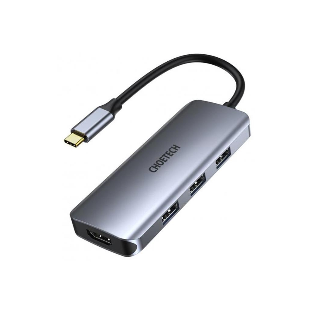 Концентратор Choetech USB-C 7-in-1 3хUSB 3.0+USB-C PD100W+HDMI 4K 30HZ+SD/TF USB3.1 (HUB-M19-GY) - фото 1 Концентратор Choetech USB-C 7-in-1 3хUSB 3.0+USB-C PD100W+HDMI 4K 30HZ+SD/TF USB3.1 (HUB-M19-GY) - фото 1