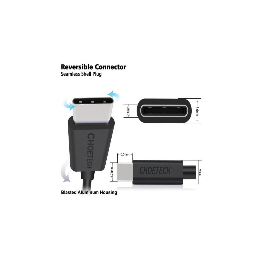 Дата кабель USB 2.0 AM to Type-C 1.0m Choetech (AC0002) - фото 5 Дата кабель USB 2.0 AM to Type-C 1.0m Choetech (AC0002) - фото 5