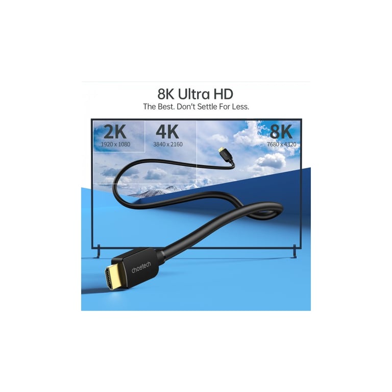 Кабель мультимедійний HDMI to HDMI 2.0m V.2.1 8K 60Hz HDR10 HLG 48Gbps YUV 444 Choetech (XHH-TP20) - фото 2