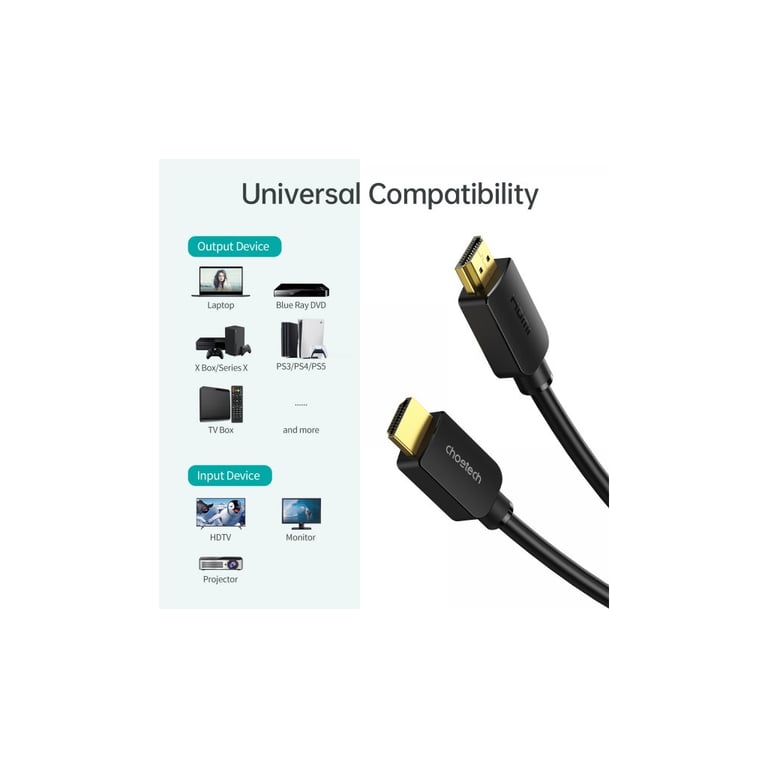 Кабель мультимедійний HDMI to HDMI 2.0m V.2.1 8K 60Hz HDR10 HLG 48Gbps YUV 444 Choetech (XHH-TP20) - фото 3