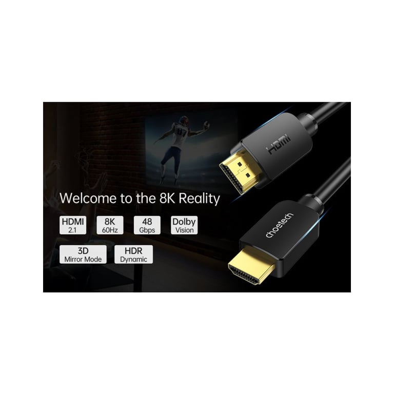 Кабель мультимедійний HDMI to HDMI 2.0m V.2.1 8K 60Hz HDR10 HLG 48Gbps YUV 444 Choetech (XHH-TP20) - фото 4