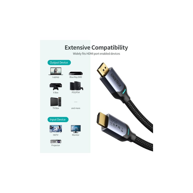 Кабель мультимедійний HDMI M to HDMI M 2.0m V2.1 8K60Hz HDR10 HLG Choetech (XHH01-BK) - фото 5