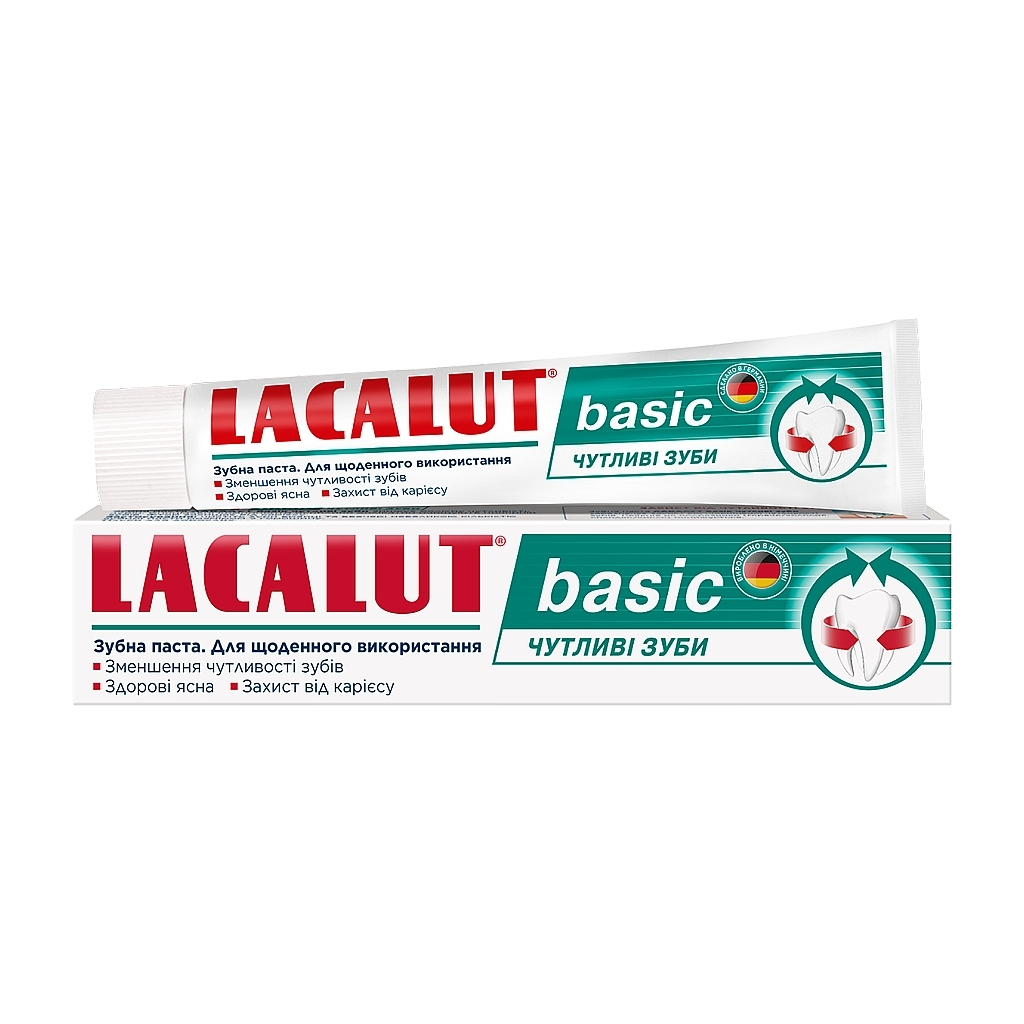 Зубна паста Lacalut Basic Чутливі зуби 75 мл (4016369693155) - фото 1 Зубна паста Lacalut Basic Чутливі зуби 75 мл (4016369693155) - фото 1