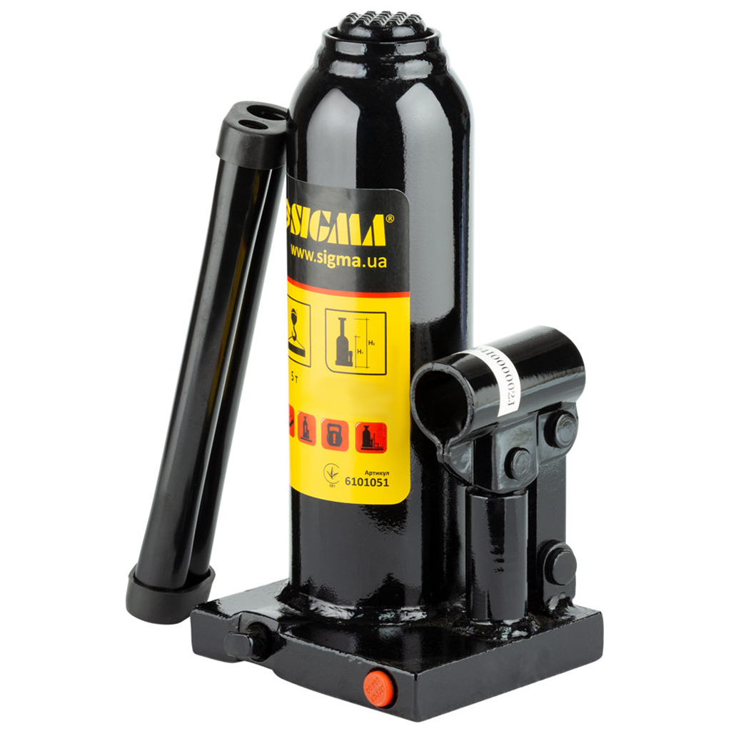 Домкрат Sigma гідравлічний пляшковий 5т, 210-420мм (6101051) Домкрат Sigma гідравлічний пляшковий 5т, 210-420мм (6101051)