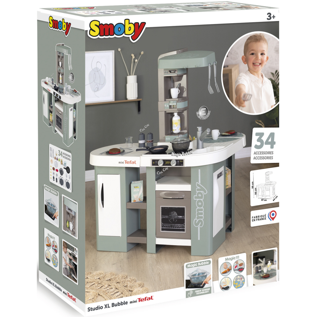 Ігровий набір Smoby Велика інтерактивна кухня Тефаль Студіо з ефектом кипіння 34 аксесуари М'ятно-сіра з білим (311053) - фото 7 Ігровий набір Smoby Велика інтерактивна кухня Тефаль Студіо з ефектом кипіння 34 аксесуари М'ятно-сіра з білим (311053) - фото 7